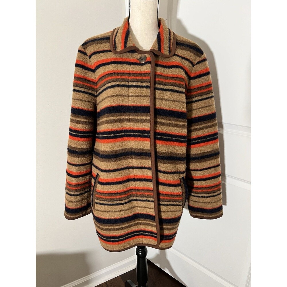 J.Jill Southwest Striped Camel Wool Coat Large EUC